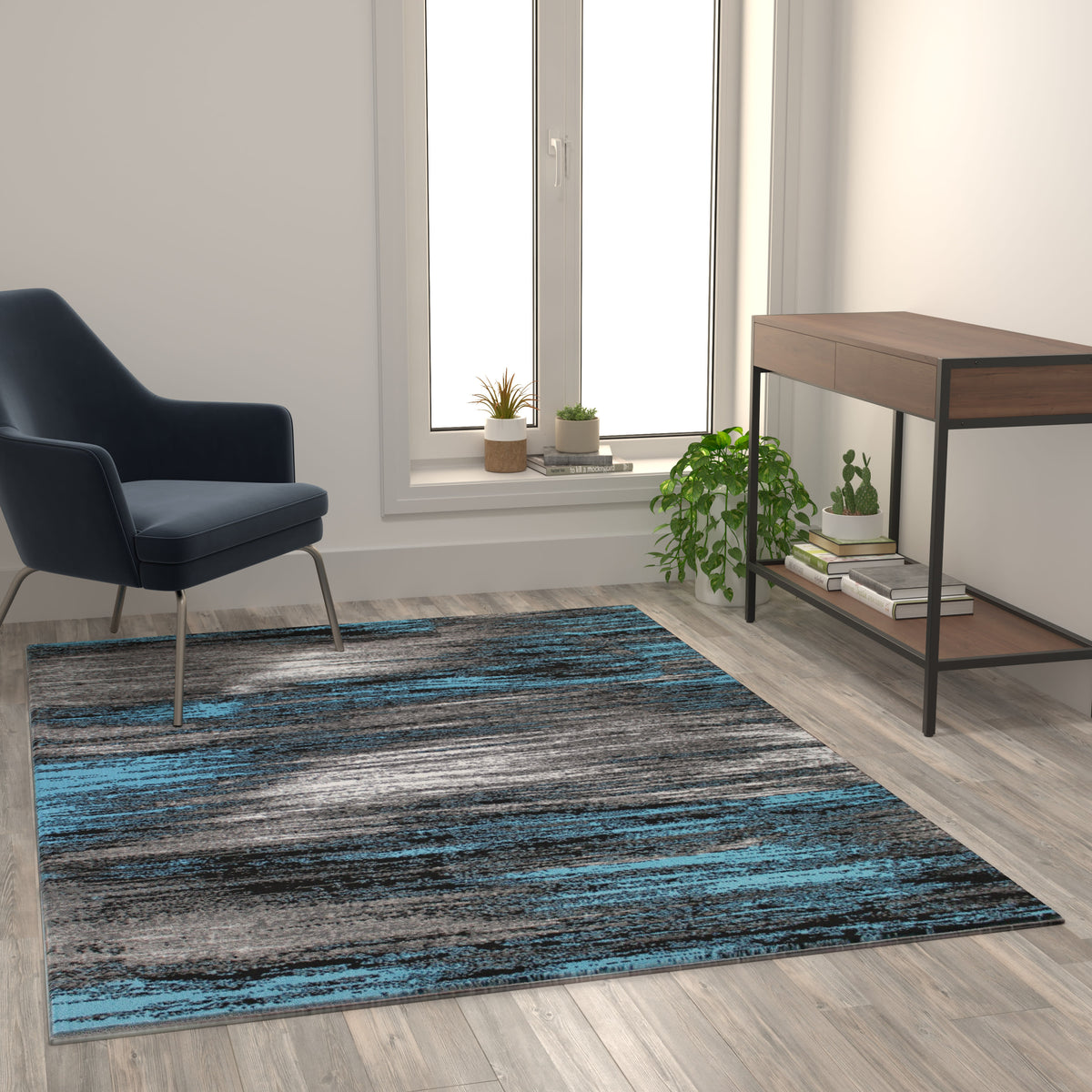 Blue,5' x 7' |#| Abstract Style Accent Area Rug - Blue Scraped Pattern - 5' x 7'