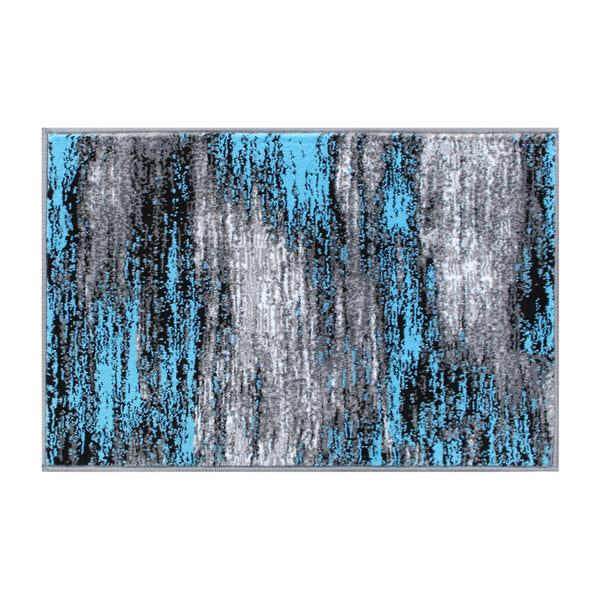 Blue,2' x 3' |#| Abstract Style Accent Area Rug - Blue Scraped Pattern - 2' x 3'
