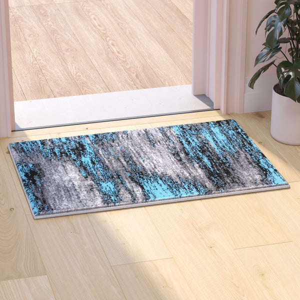 Blue,2' x 3' |#| Abstract Style Accent Area Rug - Blue Scraped Pattern - 2' x 3'