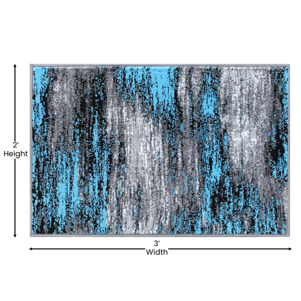 Blue,2' x 3' |#| Abstract Style Accent Area Rug - Blue Scraped Pattern - 2' x 3'