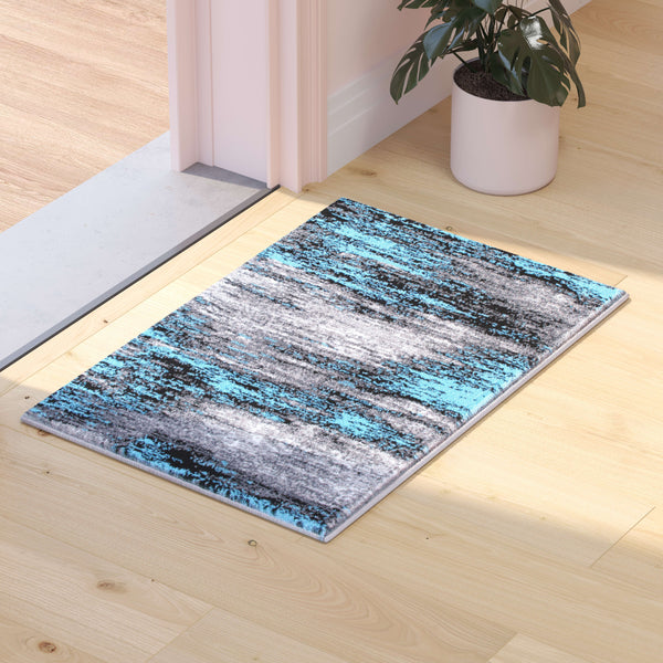 Blue,2' x 3' |#| Abstract Style Accent Area Rug - Blue Scraped Pattern - 2' x 3'