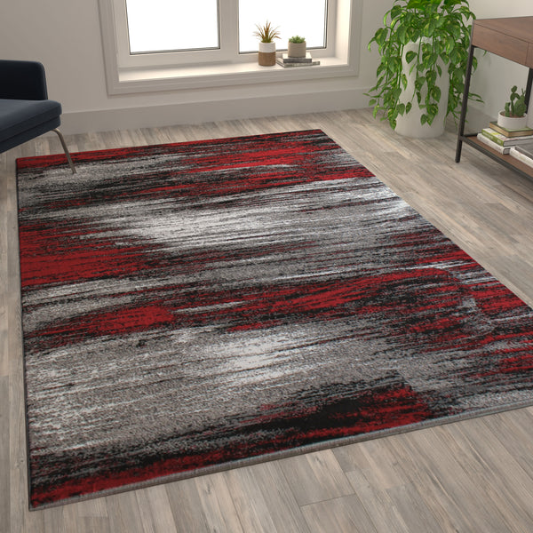 Red,6' x 9' |#| Abstract Style Accent Area Rug - Red & Gray Scraped Pattern - 6' x 9'