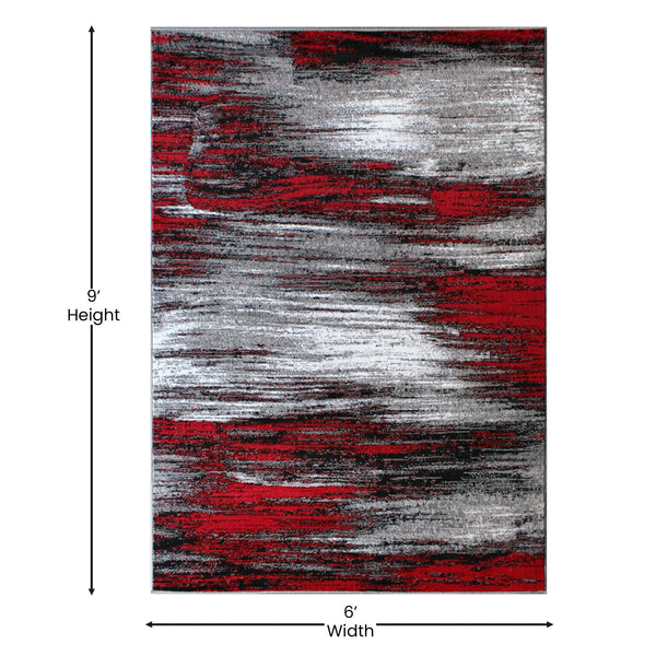 Red,6' x 9' |#| Abstract Style Accent Area Rug - Red & Gray Scraped Pattern - 6' x 9'