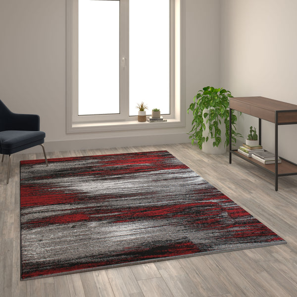 Red,6' x 9' |#| Abstract Style Accent Area Rug - Red & Gray Scraped Pattern - 6' x 9'