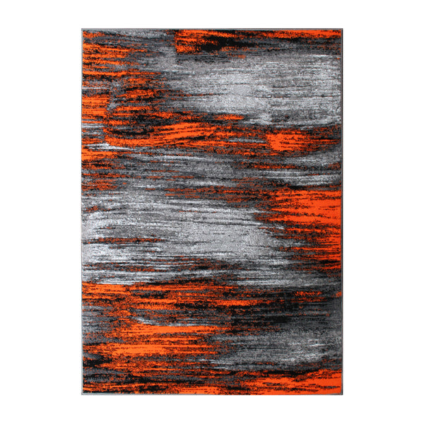 Orange,8' x 10' |#| Abstract Style Accent Area Rug - Orange & Gray Scraped Pattern - 8' x 10'