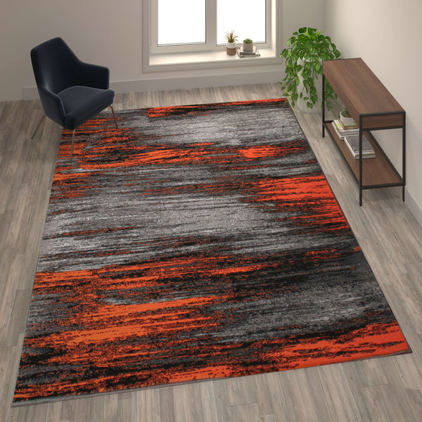 Orange,8' x 10' |#| Abstract Style Accent Area Rug - Orange & Gray Scraped Pattern - 8' x 10'