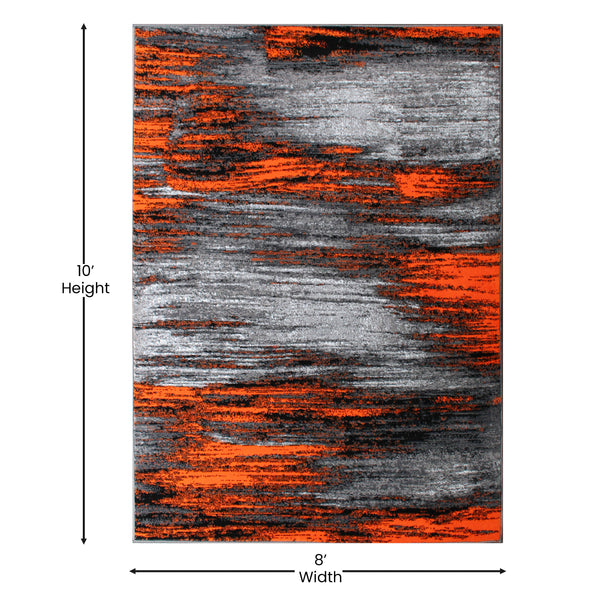 Orange,8' x 10' |#| Abstract Style Accent Area Rug - Orange & Gray Scraped Pattern - 8' x 10'