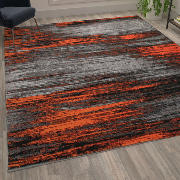 Orange,8' x 10' |#| Abstract Style Accent Area Rug - Orange & Gray Scraped Pattern - 8' x 10'
