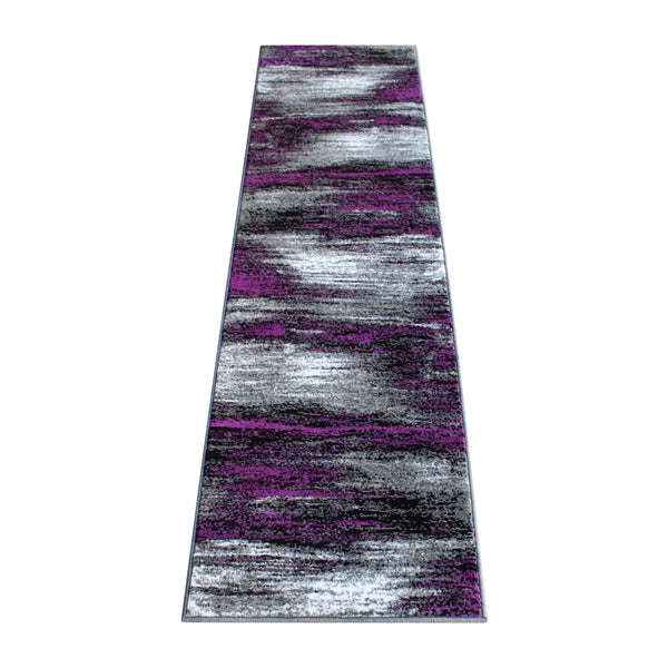 Purple,2' x 7' |#| Abstract Style Accent Area Rug - Purple & Gray Scraped Pattern - 2' x 7'