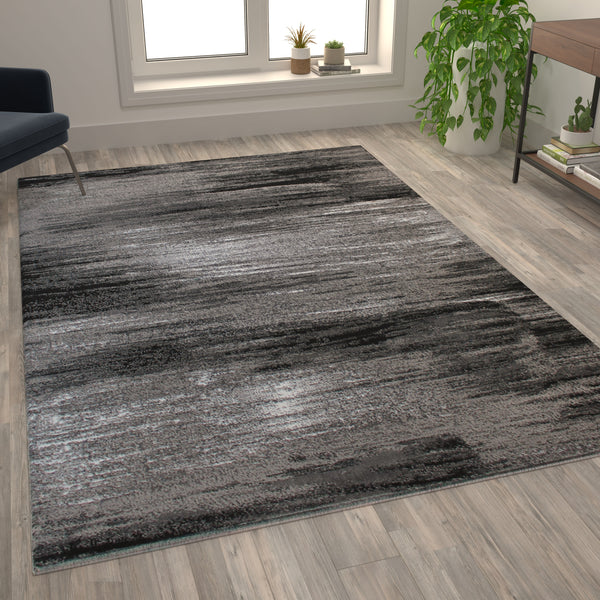 Grey,8' x 10' |#| Abstract Style Accent Area Rug -Gray Scraped Pattern - 8' x 10'