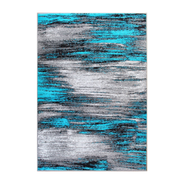 Turquoise,5' x 7' |#| Abstract Style Accent Area Rug - Turquoise & Gray Scraped Pattern - 5' x 7'
