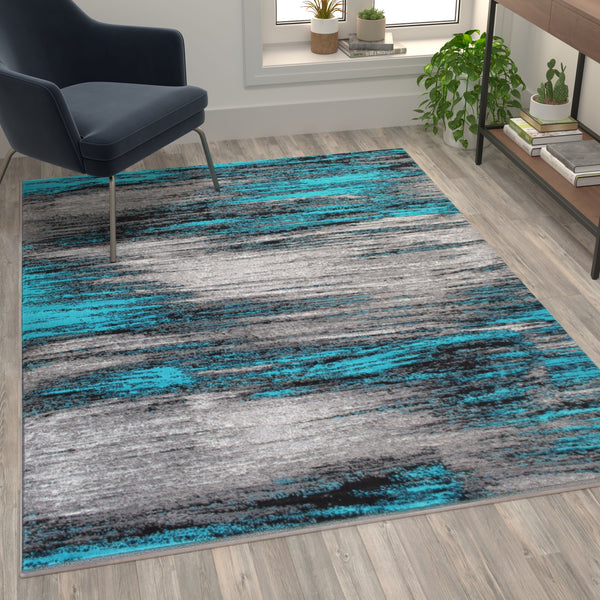 Turquoise,5' x 7' |#| Abstract Style Accent Area Rug - Turquoise & Gray Scraped Pattern - 5' x 7'