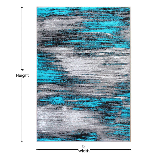 Turquoise,5' x 7' |#| Abstract Style Accent Area Rug - Turquoise & Gray Scraped Pattern - 5' x 7'