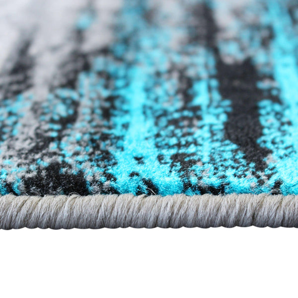 Turquoise,8' x 10' |#| Abstract Style Accent Area Rug - Turquoise & Gray Scraped Pattern - 8' x 10'
