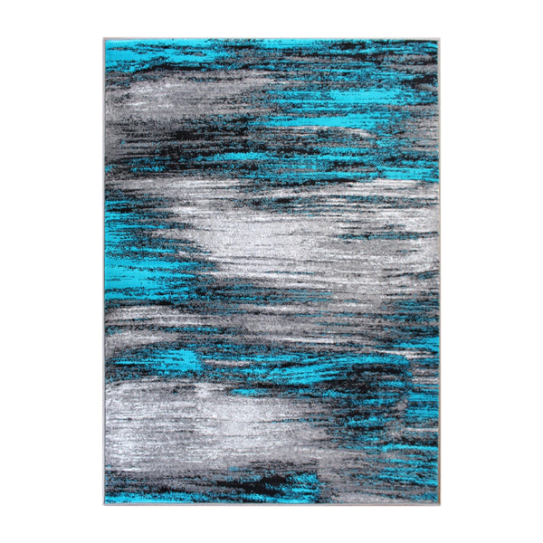 Turquoise,8' x 10' |#| Abstract Style Accent Area Rug - Turquoise & Gray Scraped Pattern - 8' x 10'