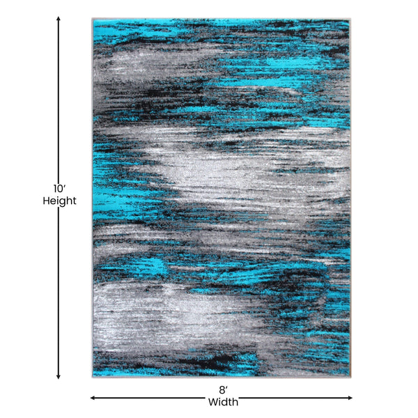 Turquoise,8' x 10' |#| Abstract Style Accent Area Rug - Turquoise & Gray Scraped Pattern - 8' x 10'