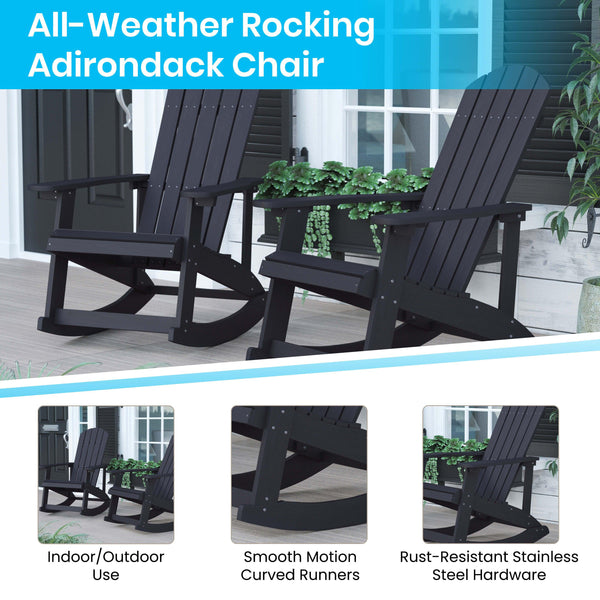 Black |#| Adirondack Poly Resin Rocking Chairs for Indoor/Outdoor Use in Black - 2 Pack