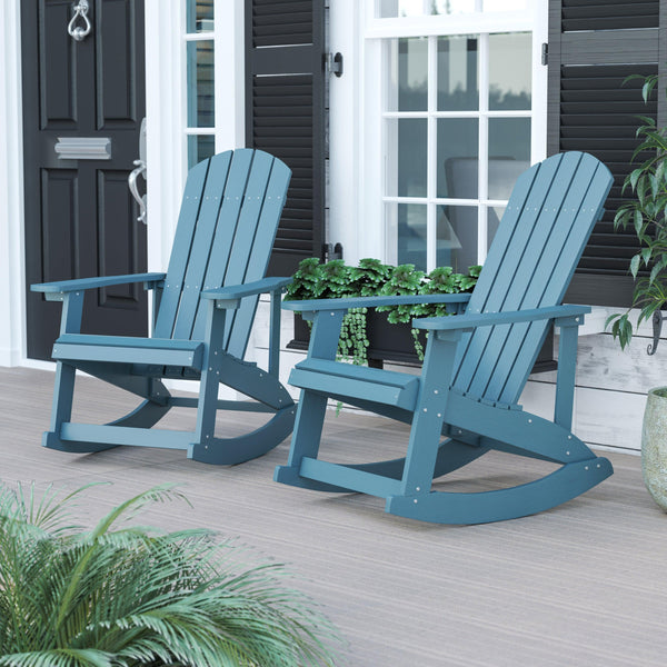 Sea Foam |#| Adirondack Poly Resin Rocking Chairs for Indoor/Outdoor Use in Sea Foam - 2 Pack