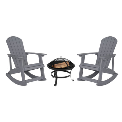 Savannah Set of 2 All-Weather Poly Resin Wood Adirondack Rocking Chairs with 22