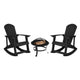 Black |#| Set of 2 Poly Resin Adirondack Rocking Chairs in Black & 22inch Round Fire Pit