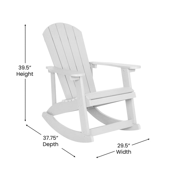 White |#| Set of 2 Poly Resin Adirondack Rocking Chairs in White & 22inch Round Fire Pit