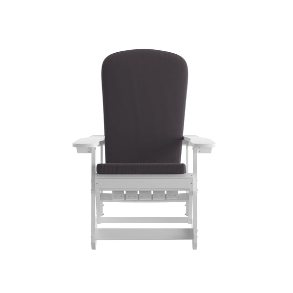 White/Gray |#| Indoor/Outdoor White Rocking Adirondack Chairs with Gray Cushions - Set of 2