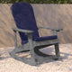 Gray/Blue |#| Indoor/Outdoor White Rocking Adirondack Chairs with Blue Cushions - Set of 2