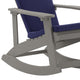 Gray/Blue |#| Indoor/Outdoor White Rocking Adirondack Chairs with Blue Cushions - Set of 2
