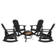 Black |#| Set of 4 Poly Resin Adirondack Rocking Chairs in Black & 22inch Round Fire Pit