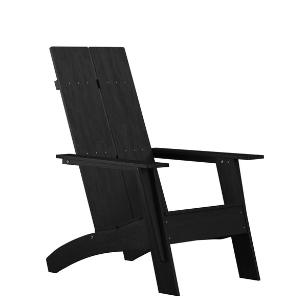 Black |#| Black Modern Dual Slat Back Indoor/Outdoor Adirondack Style Patio Chair