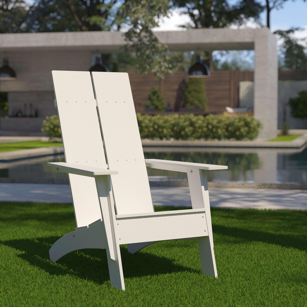 White |#| White Modern Dual Slat Back Indoor/Outdoor Adirondack Style Patio Chair