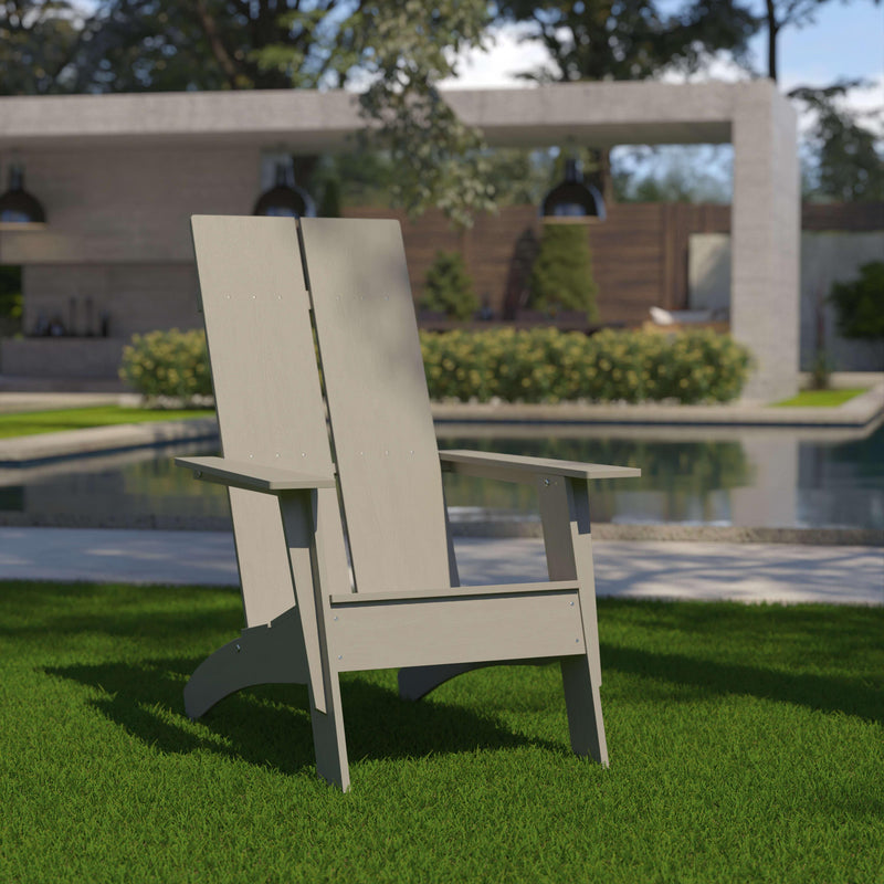 Gray |#| Gray Modern Dual Slat Back Indoor/Outdoor Adirondack Style Patio Chair