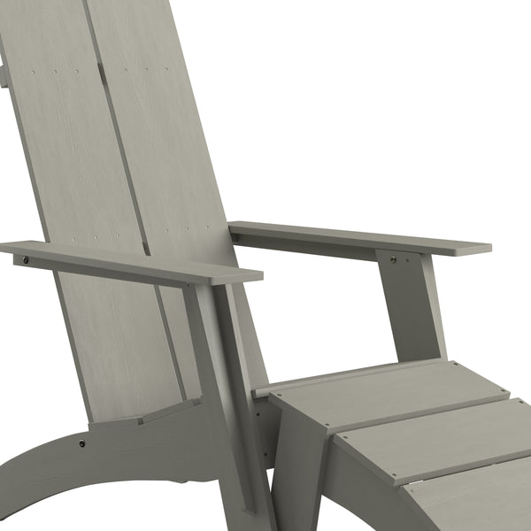 Gray |#| Indoor/Outdoor Modern 2-Slat Adirondack Style Chair and Footrest in Gray
