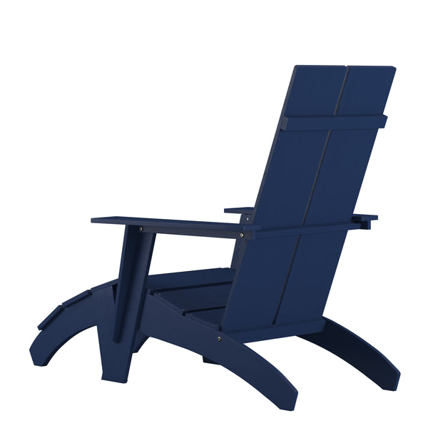 Navy |#| Indoor/Outdoor Modern 2-Slat Adirondack Style Chair and Footrest in Navy Blue