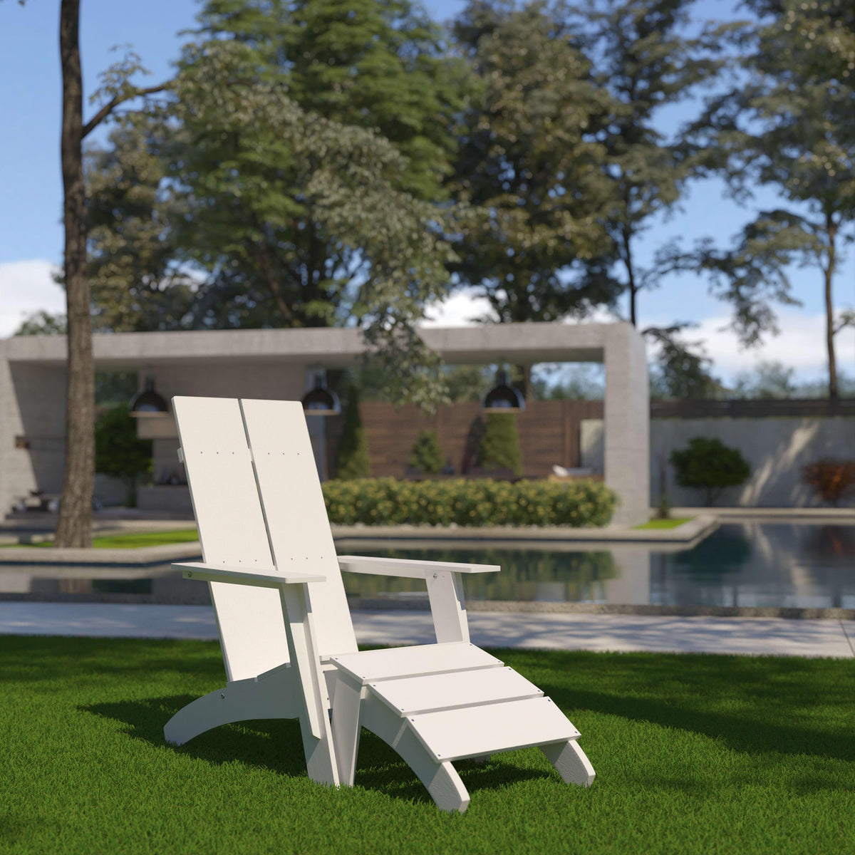 White |#| Indoor/Outdoor Modern 2-Slat Adirondack Style Chair and Footrest in White