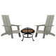 Gray |#| Set of 2 Gray Dual Slat Poly Resin Adirondack Chairs-22inch Round Fire Pit