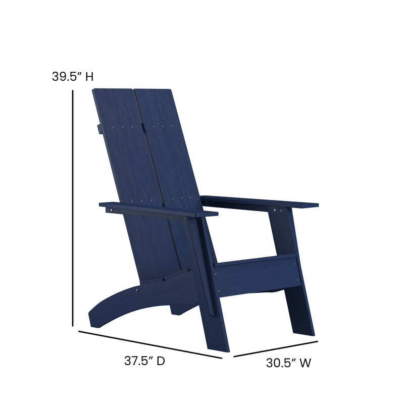 Navy |#| Set of 2 Navy Dual Slat Poly Resin Adirondack Chairs-22inch Round Fire Pit