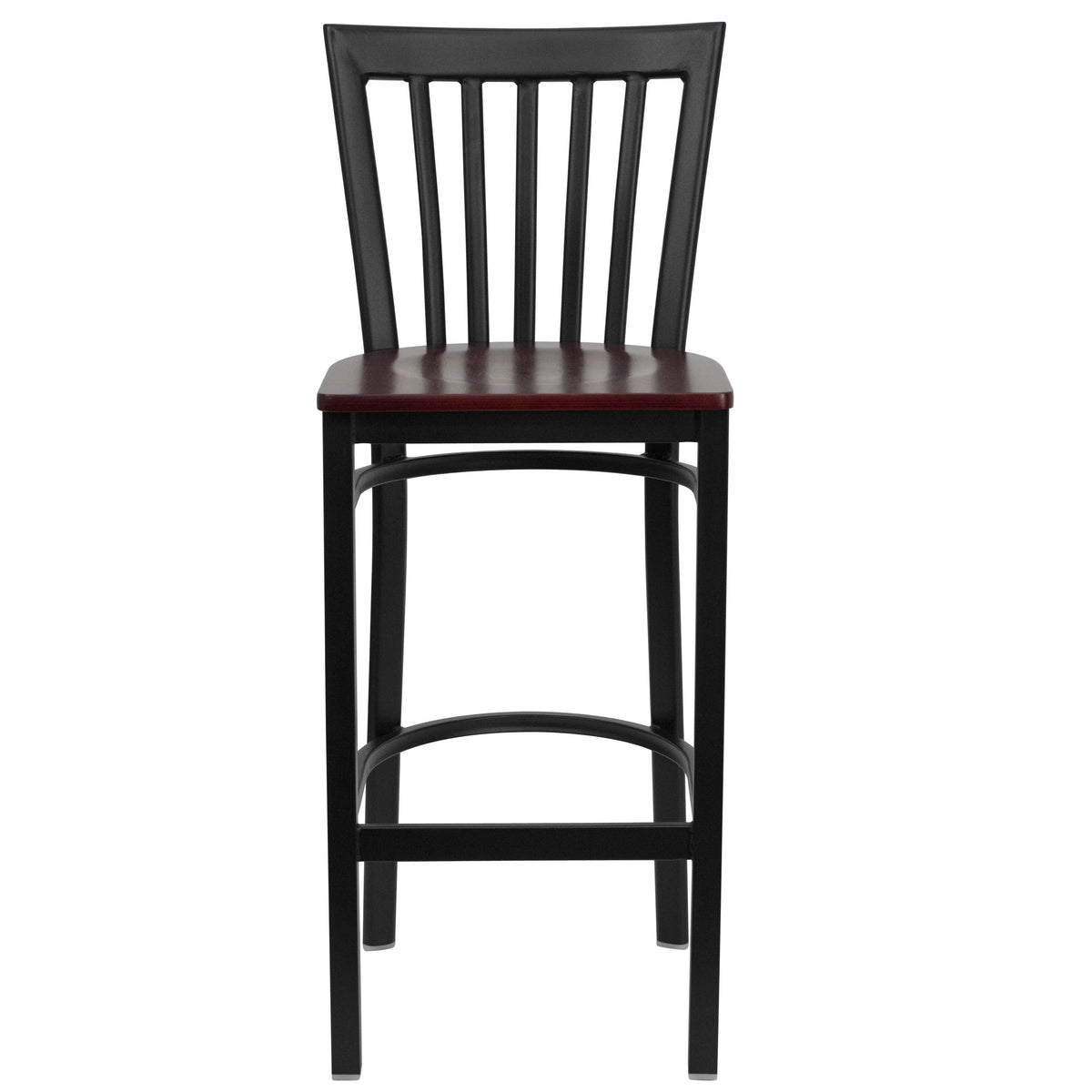 Mahogany Wood Seat/Black Metal Frame |#| Black School House Back Metal Restaurant Barstool - Mahogany Wood Seat
