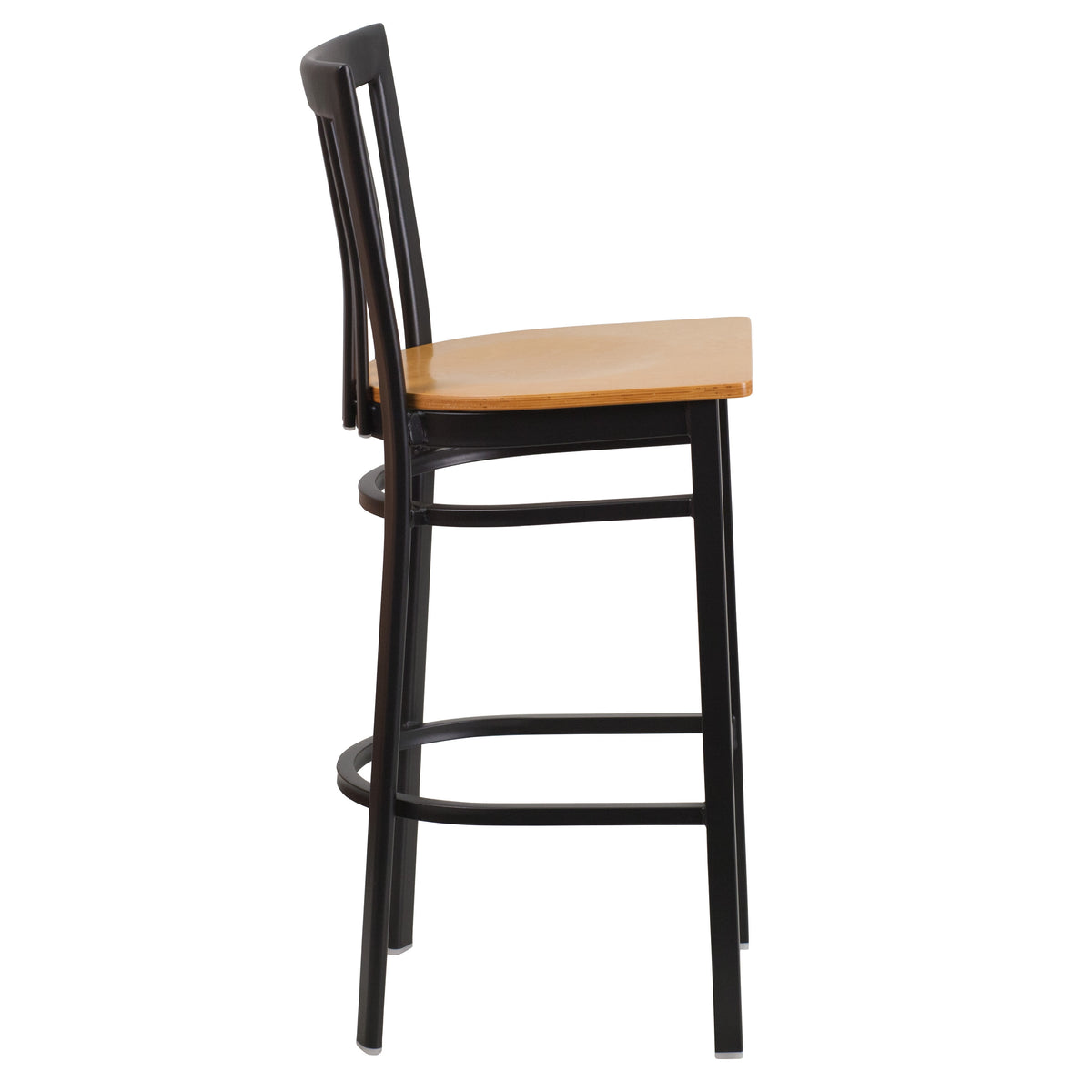 Natural Wood Seat/Black Metal Frame |#| Black School House Back Metal Restaurant Barstool - Natural Wood Seat