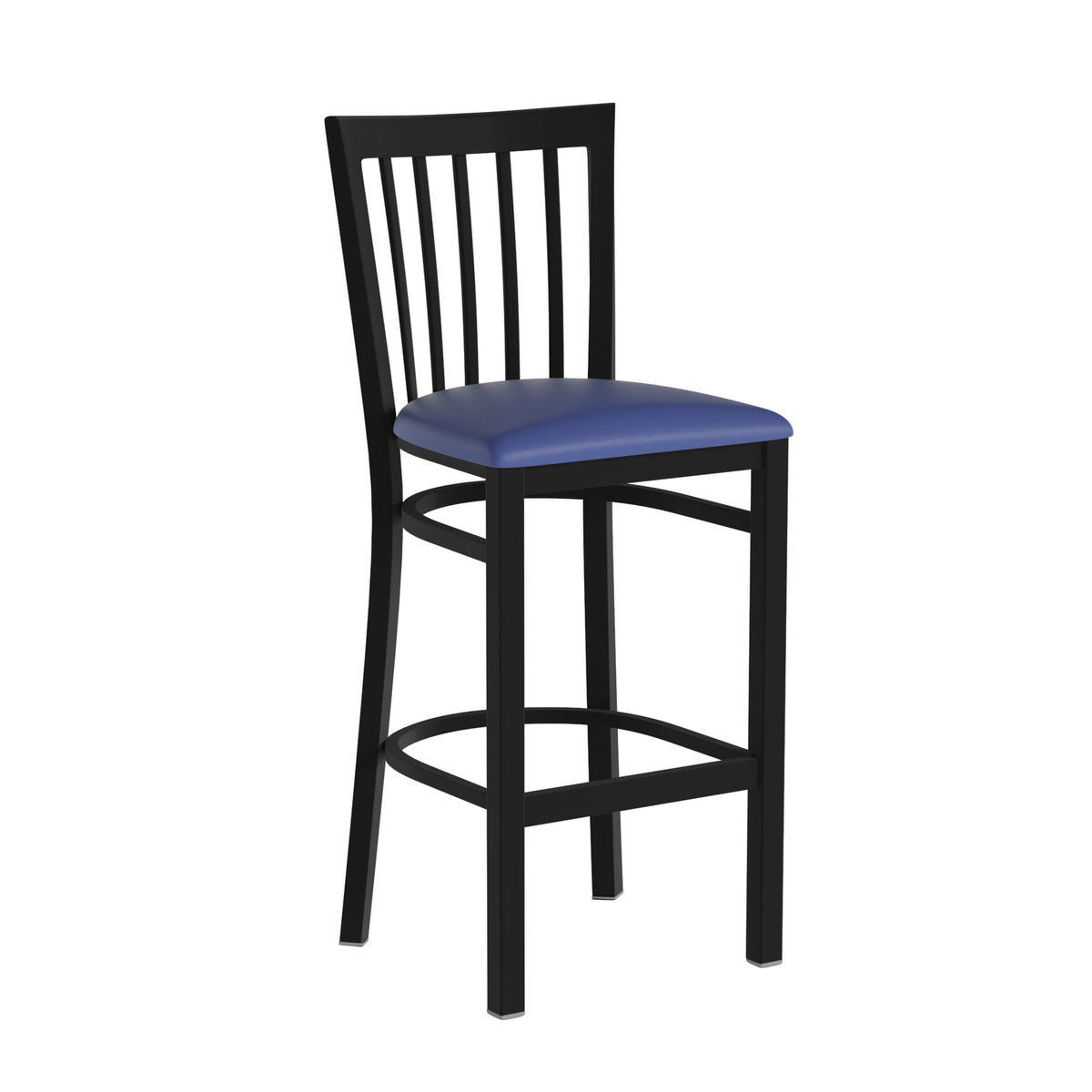 Blue Vinyl Seat/Black Metal Frame |#| Black School House Back Metal Restaurant Barstool - Blue Vinyl Seat