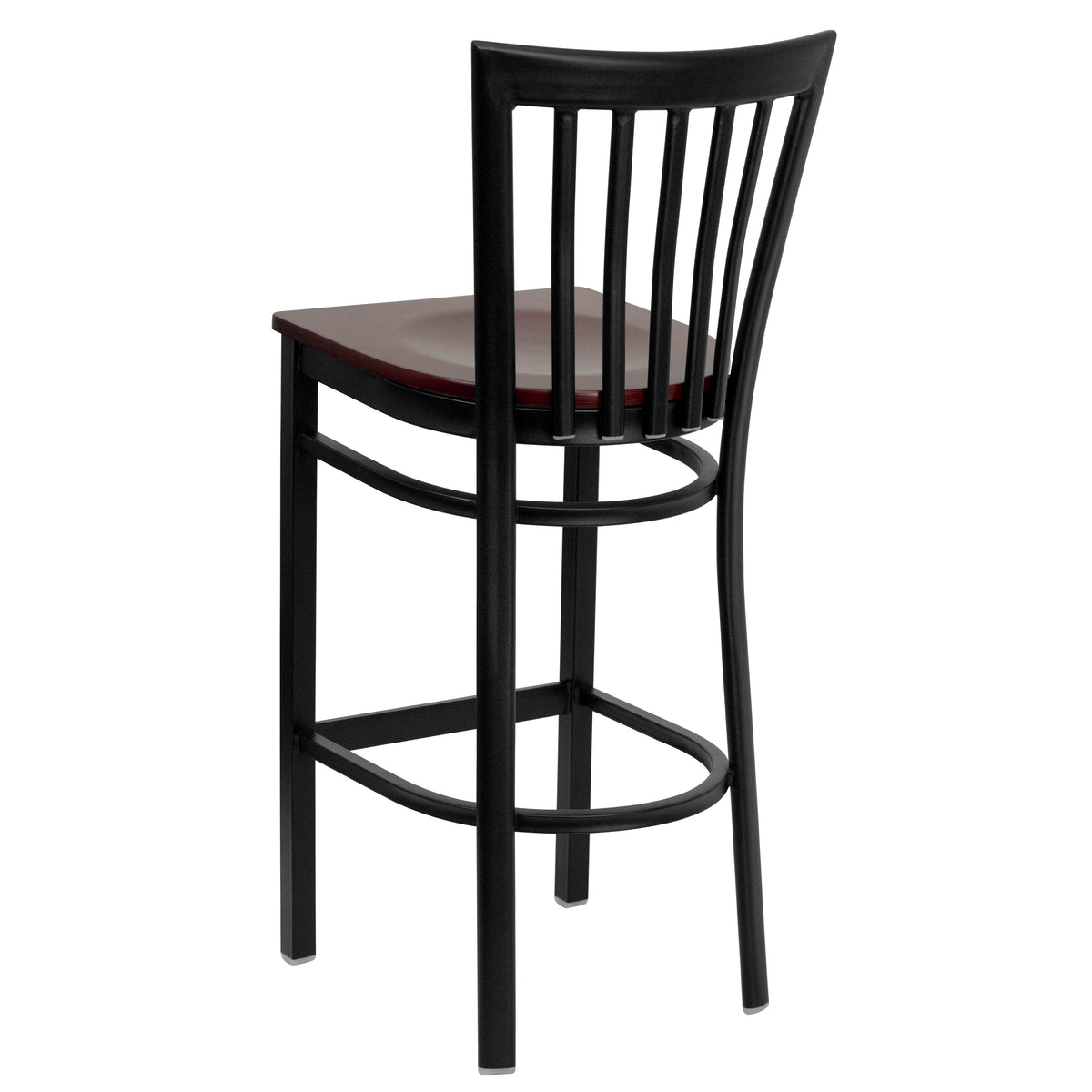 Mahogany Wood Seat/Black Metal Frame |#| Black School House Back Metal Restaurant Barstool - Mahogany Wood Seat