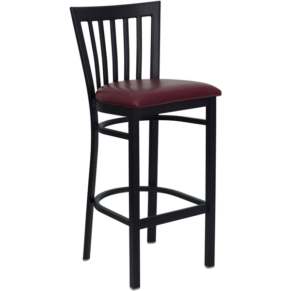 Burgundy Vinyl Seat/Black Metal Frame |#| Black School House Back Metal Restaurant Barstool - Burgundy Vinyl Seat