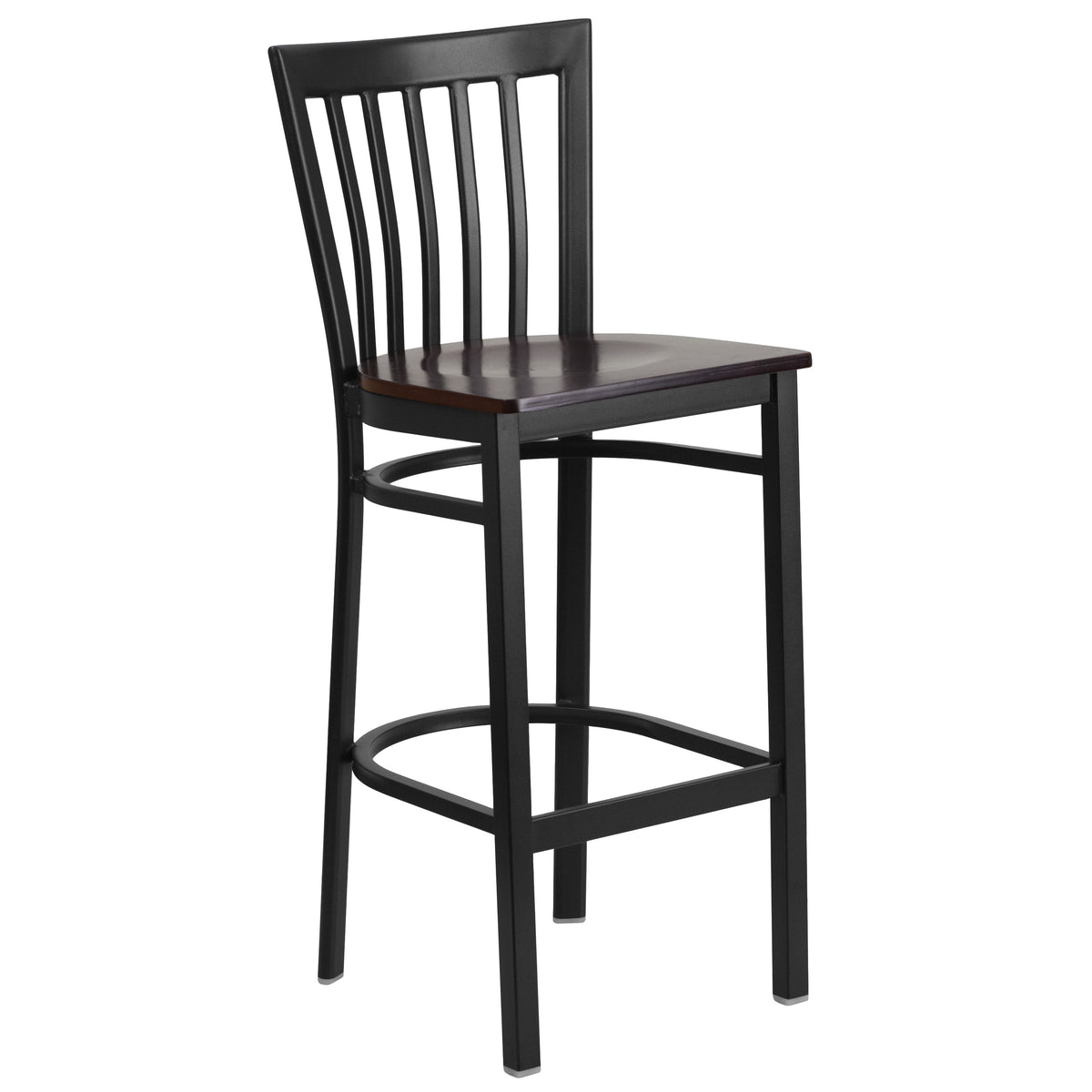 Walnut Wood Seat/Black Metal Frame |#| Black School House Back Metal Restaurant Barstool - Walnut Wood Seat