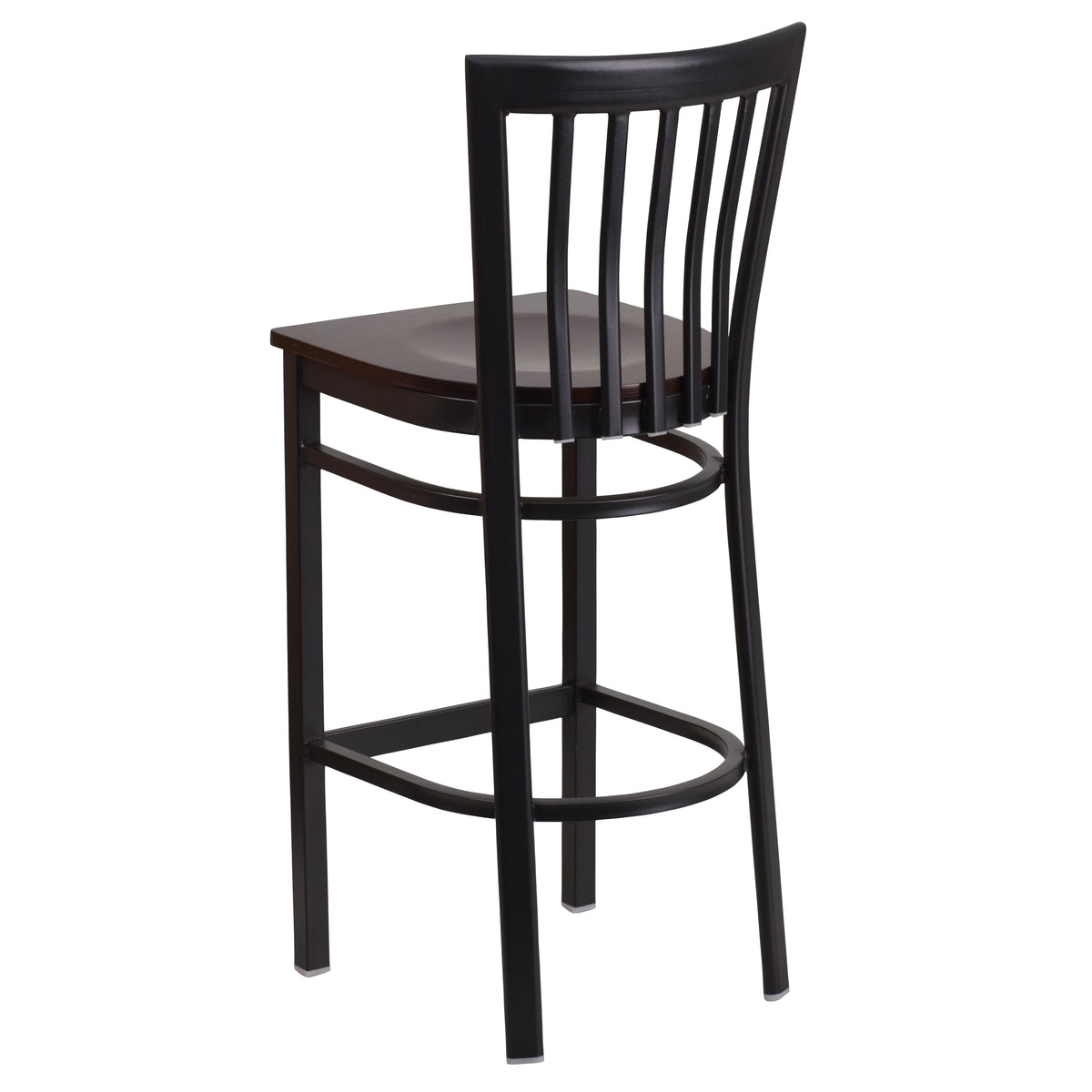 Walnut Wood Seat/Black Metal Frame |#| Black School House Back Metal Restaurant Barstool - Walnut Wood Seat