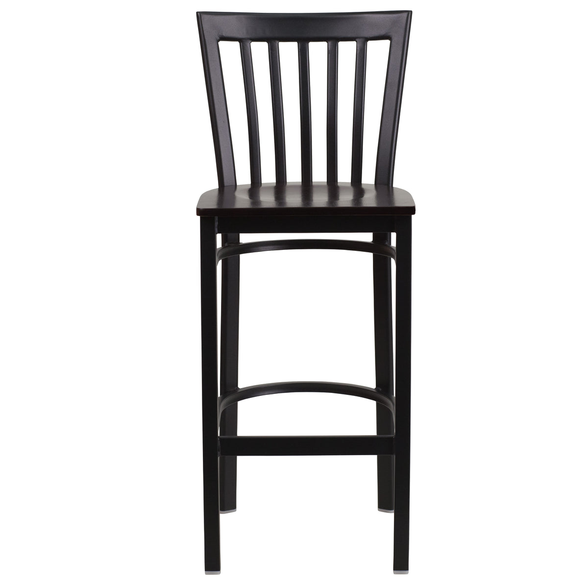 Walnut Wood Seat/Black Metal Frame |#| Black School House Back Metal Restaurant Barstool - Walnut Wood Seat