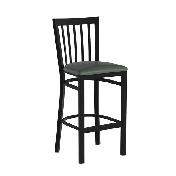 Black Vinyl Seat/Black Metal Frame |#| Black School House Back Metal Restaurant Barstool - Black Vinyl Seat