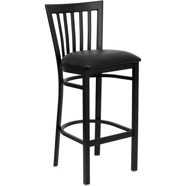 Black Vinyl Seat/Black Metal Frame |#| Black School House Back Metal Restaurant Barstool - Black Vinyl Seat