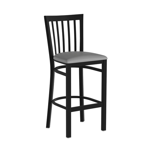 Black Wood Seat/Black Metal Frame |#| Black School House Back Metal Restaurant Barstool - Black Wood Seat
