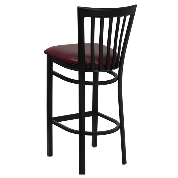 Burgundy Vinyl Seat/Black Metal Frame |#| Black School House Back Metal Restaurant Barstool - Burgundy Vinyl Seat