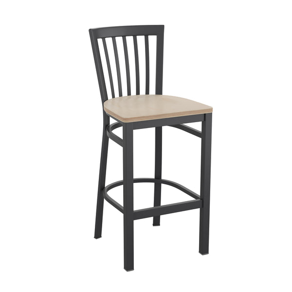 Antique White Wood Seat/Black Metal Frame |#| Black School House Back Metal Restaurant Barstool - Antique White Wood Seat